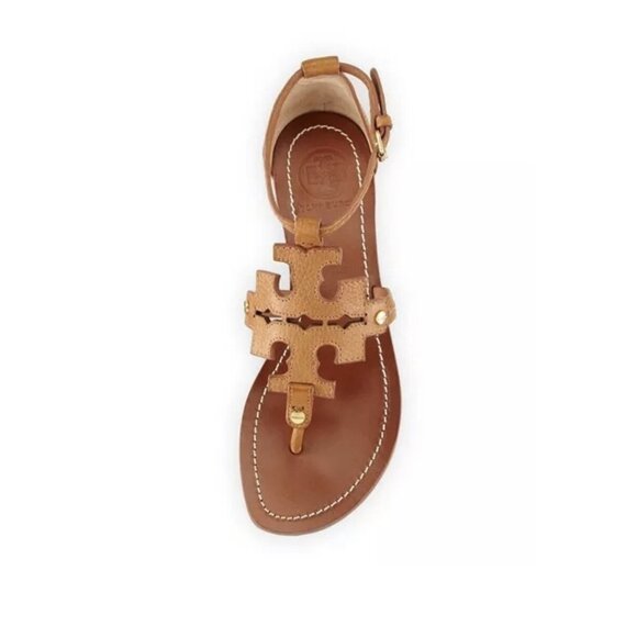 Tory Burch Phoebe Leather Flat Thong Sandal Royal Tan Brown US Size: 6 - Picture 2 of 8